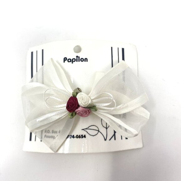 Nordstrom Papilon Kids Flower Girl White Sheer Satin Bow Hair Clip Rosettes - Picture 1 of 6